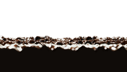Realistic DOF camera 3D illustration of the splashing black oil or petroleum against white