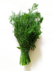 bunch of fresh green dill on white background	