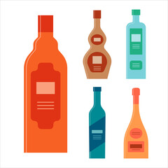 Bottle of whiskey vodka liquor rum wine. Graphic design for any purposes. Flat style. Color form. Party drink concept. Simple image shape