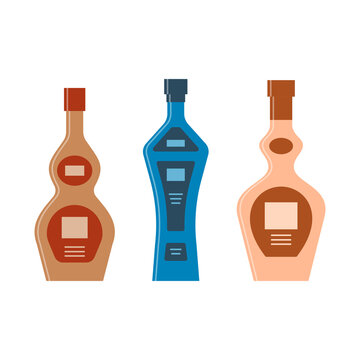 Bottle of liquor, gin or vodka great design for any purposes. Flat style. Color form. Party drink concept. Simple image shape