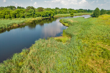 Obraz premium Drone view over summer river Ros landscape, Ukraine.