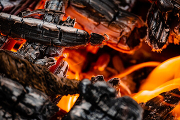 Fire burning inside a pit of charcoal