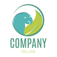 Flora and fauna logo. Bird and leaf logotype. Sustainability and ecology.
