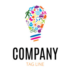 Creativity and innovation logo. Colorful and creative elements forming a lamp. Idea.
