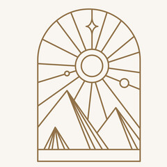 Sun logo design in simple modern line style. Boho element vector