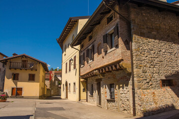 A quiet back street in the historic medieval centre of Cividale del Friuli, Udine Province,...
