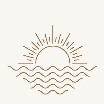 Sun logo design in simple modern line style. Boho element vector