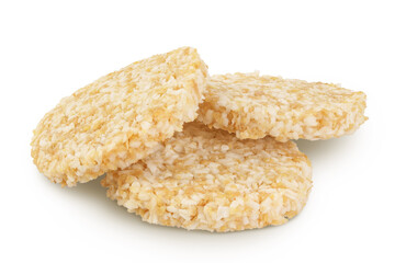 coconut cookies with white flax seeds and honey isolated on white background with full depth of field. Healthy food
