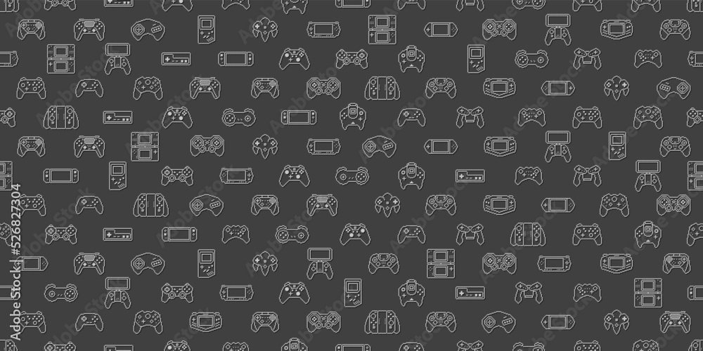Wall mural video game controller background gadgets and devices seamless pattern vector pixel art style