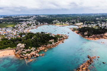 Fototapeta premium .Pink granite coast landscape, Brittany, France.
