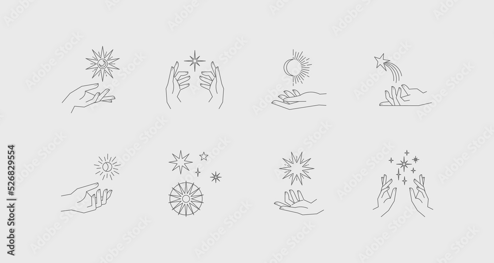 Canvas Prints aesthetic astral hands. collection of cosmic and celestial elements with sun, moon and stars. isolat