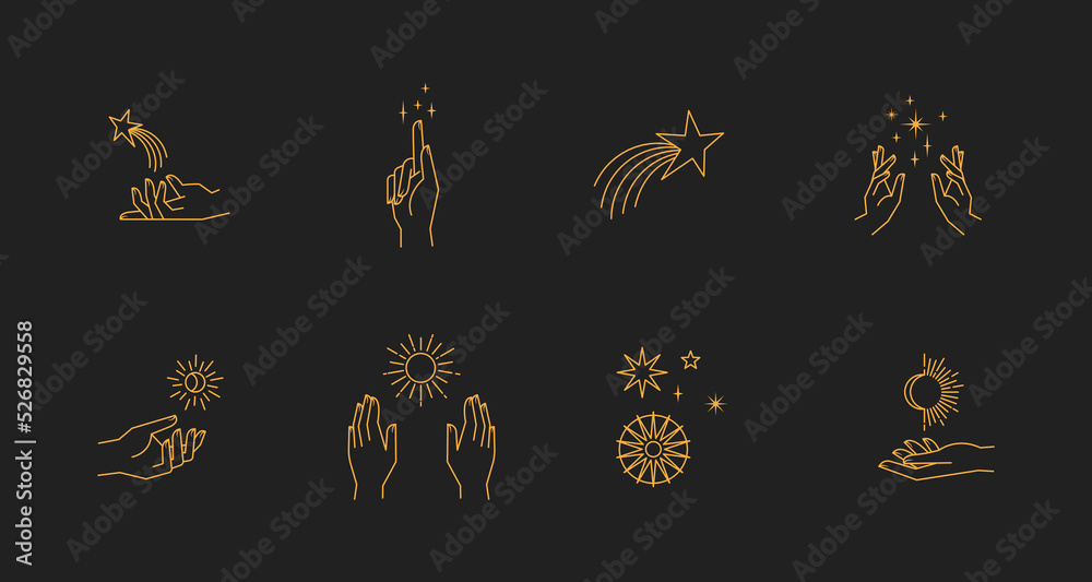 Canvas Prints aesthetic astral hands. collection of cosmic and celestial elements with sun, moon and stars. isolat