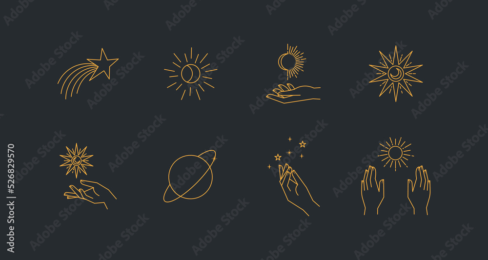 Canvas Prints aesthetic astral hands. collection of cosmic and celestial elements with sun, moon and stars. isolat