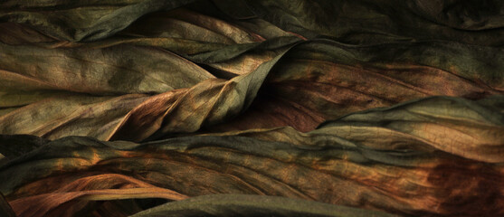 Dry withered autumn leaf. Nature texture horizontal long background.