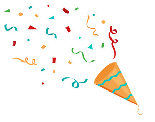 confetti and ribbon promotions and events illustration set. party, ribbon, firecracker, event. Vector drawing.