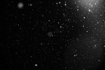 Snowflakes falling down on black background, heavy snow flakes isolated, Flying rain, overlay...