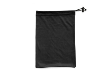 Empty Microfiber Cloth Drawstring  Pouch Bag Isolated on White background top Down View