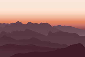 Fototapeta na wymiar Sunrise or sunset in the mountains in vector illustration