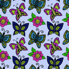 Seamless pattern of beautiful butterflies, abstract repeating pattern.Ideal for holiday invitations, drawing, children's creativity, paper, fabric, textiles, gift wrapping, advertising, postcards.