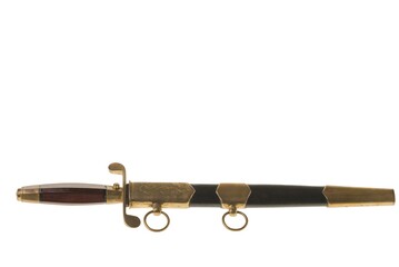 Close up view of military sea dirk isolated on white background. Sweden.
