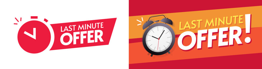 Last time offer clock countdown promo vector icon, limited chance special discount price tag graphic red illustrated, promotion promo sale sticker image