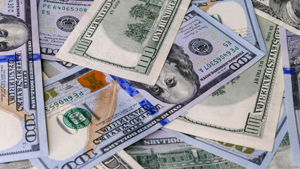 Fototapeta na wymiar Background of US Currency banknotes Financial concept Money background Hundred dollar bills