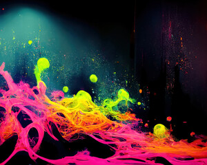 Obraz na płótnie Canvas Vibrant Pink Neon Green Multicolor Splashes Background