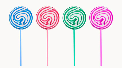 Swirl lollipops. Colored sugar candies isolated on white background
