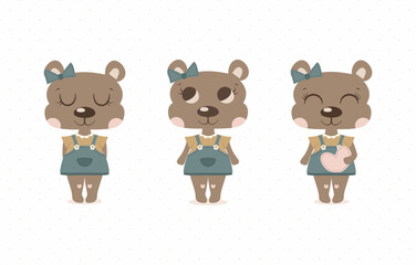 Set of cute little bear. Vector Illustration. Print Design