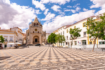 The church Igreja de Nossa Senhora da Assuncao in front of the central square in the castle town of Elvas in the Alentejo, Portugal
