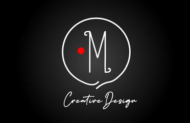 M alphabet letter logo icon design with line red dot and vintage style. Black and white creative template for company and business