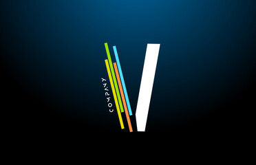 colored V alphabet letter logo icon design with line. Creative template for business and company