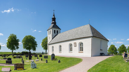 Gudhem Historical Monastery Ruin and Church in rural environment with overgrown stone walls and arches during Summer near Falkoping Vastra Gotaland, Sweden.