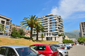 Budva city center with hotels and apartments for tourists. Budva, one of the most popular resorts in Montenegro.