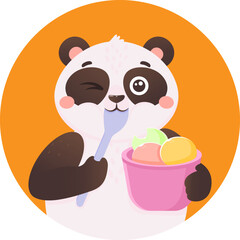 Illustration of a panda eating ice cream. Cute vector illustration.