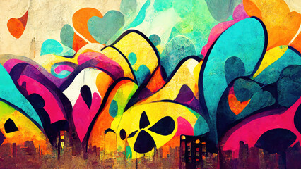 Modern urban graffiti spray paint wallpaper background - obrazy, fototapety, plakaty