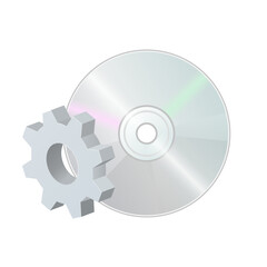 Compact disk CD DVD with gear icon Settings icon or instruction