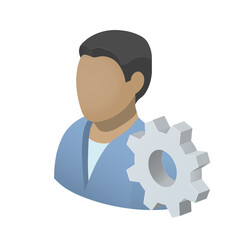White man with gear icon Settings icon or instruction