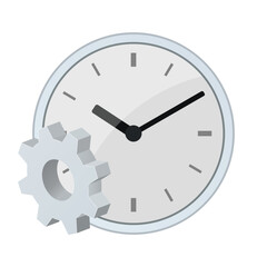 Watch or clock with gear icon Settings icon or instruction