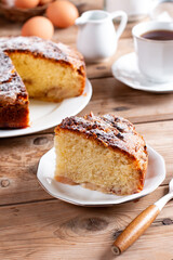 Sponge cake or chiffon cake with apples, so soft and delicious with ingredients on table. Homemade bakery concept for background and wallpaper.