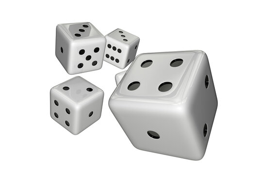 Gambling Elements. White Casino Dices Throw 3D Isolated Graphic Illustration