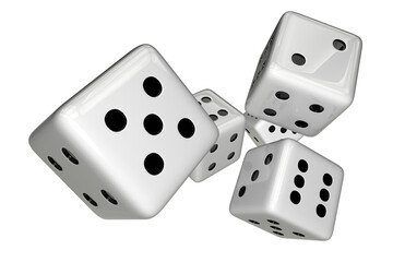 Classic White Vegas Casino Dices 3D PNG Illustration. Gambling Industry.