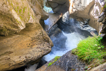 Trummelbach Falls are a series of ten glacier-fed waterfalls inside the mountain in Lauterbrunnen, Switzerland