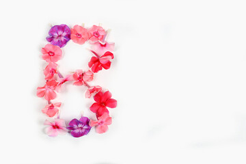 Letter B made from real fresh flowers. Floral font concept. Unique collection of letters and numbers for design. Spring, summer, autumn and valentines, creative idea, selective focus