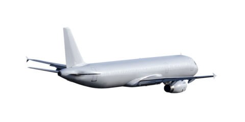 Big commercial passenger airplane, rear side view, isolated