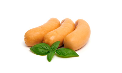 Boiled pork sausages, isolated on white background. High resolution image.