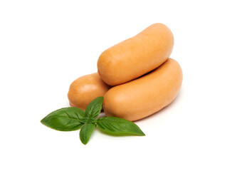 Boiled pork sausages, isolated on white background. High resolution image.