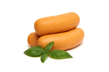 Boiled pork sausages, isolated on white background. High resolution image.