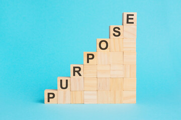 the word PURPOSE is written on a wooden cubes, concept