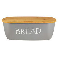 empty bread box with bamboo lid isolated on white background